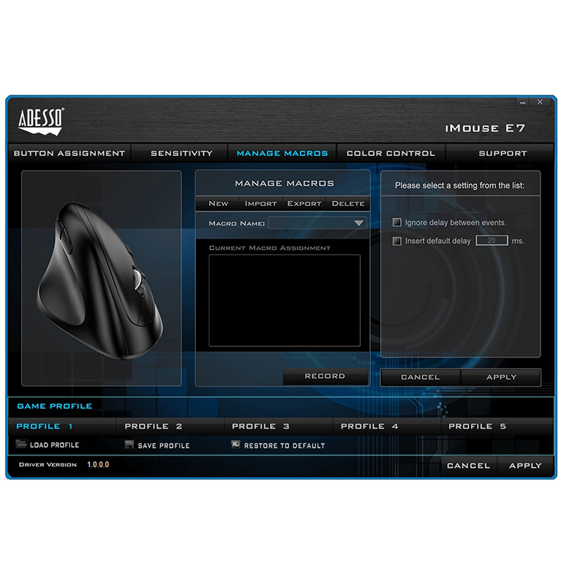 Adesso IMOUSE E7 Mouse - USB - Optical - 6 Button(s) - Black - Left-handed